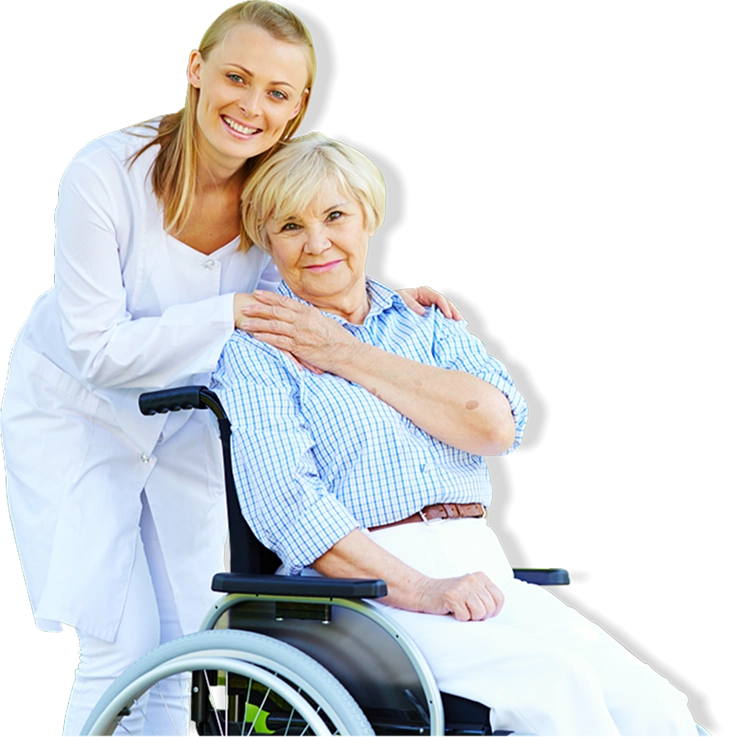 Caregiver with senior woman in wheelchair