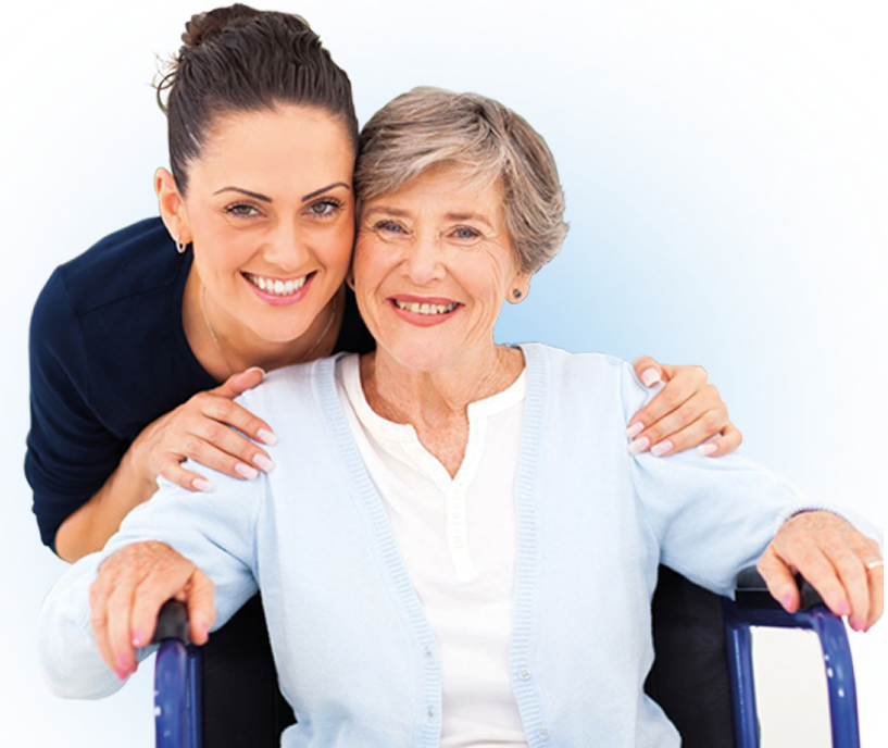 Caregiver with senior woman in wheelchair