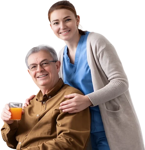 Home care caregiver with senior man in Calgary