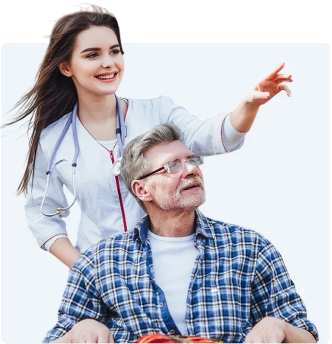 Caregiver sitting with senior woman at home